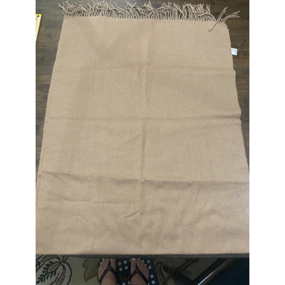 Tan Wool Cashmere Blend Fringed Scarf Solid Camel Wrap 70x27